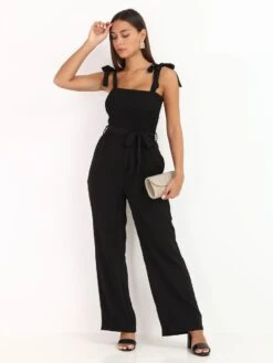 Combinaison Smockée Avec Bretelles à Nouer 5 Combinaison Smockée Avec Bretelles à Nouer -Look De Femme Soldes Boutique S32 0906 BLK 3