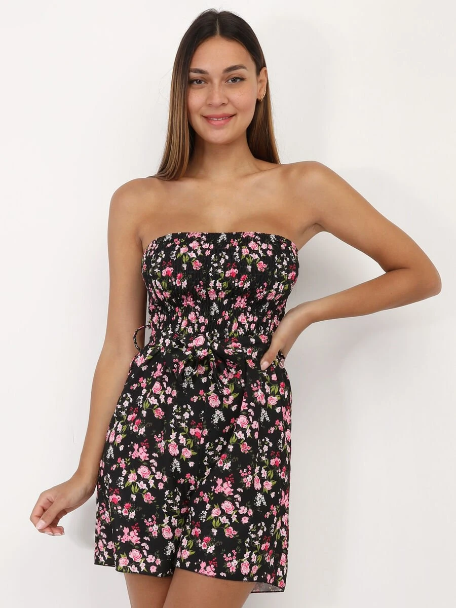 Combi-short Bustier à Imprimé Fleurs 1 Combi-short Bustier à Imprimé Fleurs