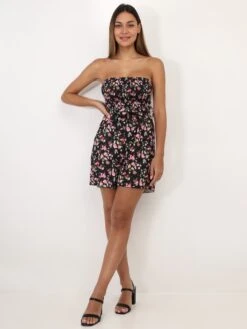 Combi-short Bustier à Imprimé Fleurs 6 Combi-short Bustier à Imprimé Fleurs -Look De Femme Soldes Boutique T05 83025 BLK 3