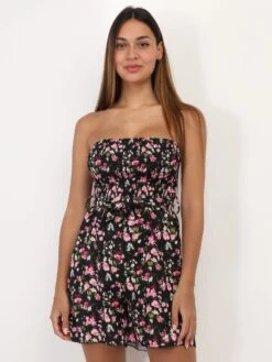 Combi-short Bustier à Imprimé Fleurs 7 Combi-short Bustier à Imprimé Fleurs -Look De Femme Soldes Boutique T05 83025 BLK 4