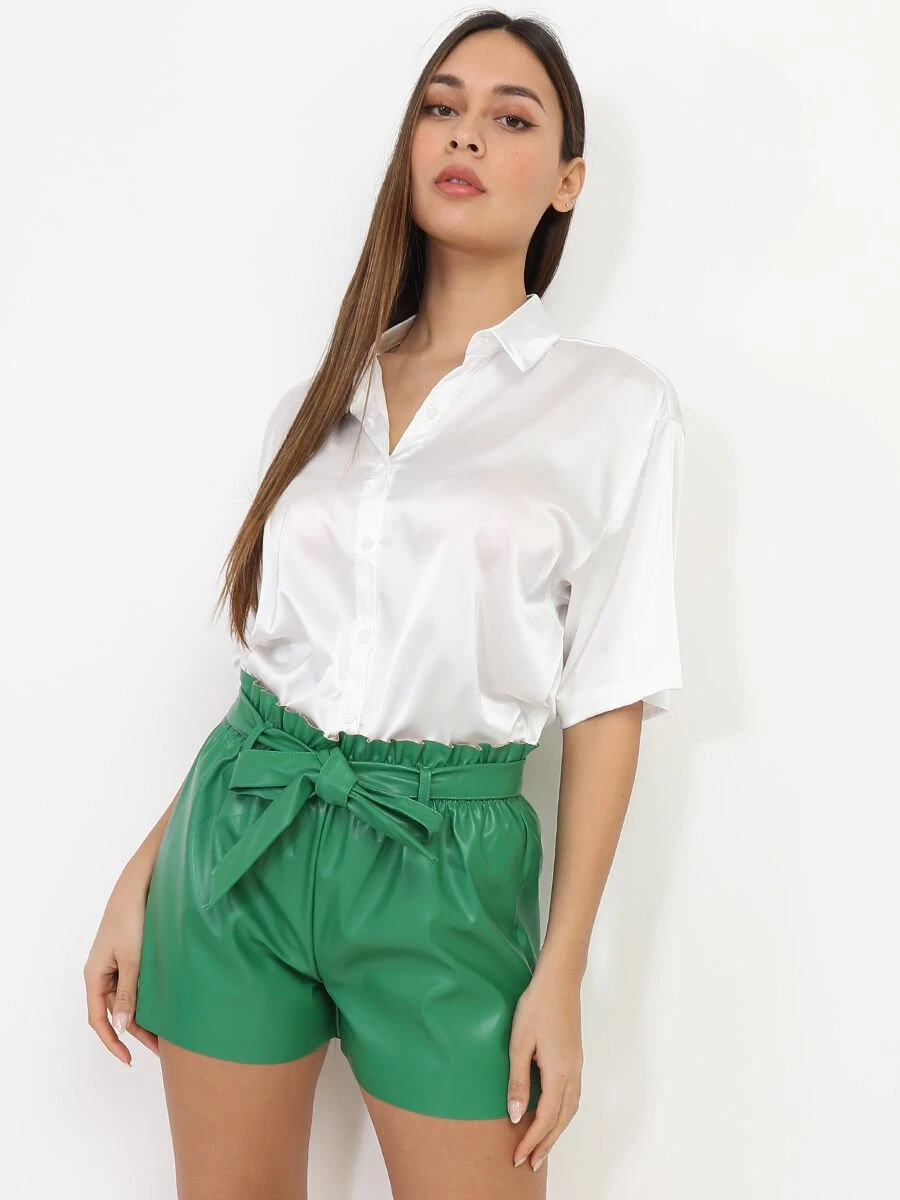 Short Simili Avec Ceinture à Nouer 1 Short Simili Avec Ceinture à Nouer