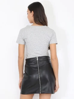 Jupe En Simili à Détail Zippé -Look De Femme Soldes Boutique T07 285 BLK 5