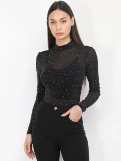 Body En Maille Pailletée à Strass