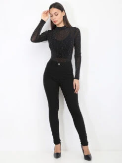 Body En Maille Pailletée à Strass 7 Body En Maille Pailletée à Strass -Look De Femme Soldes Boutique T10 22585 23 BLK 4
