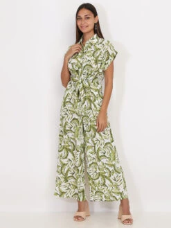 Combinaison Fluide à Imprimé Feuilles