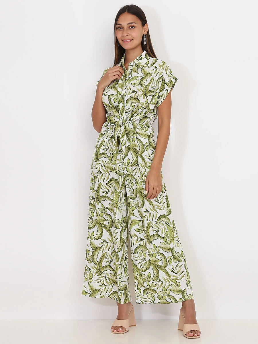 Combinaison Fluide à Imprimé Feuilles 1 Combinaison Fluide à Imprimé Feuilles