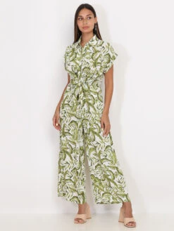 Combinaison Fluide à Imprimé Feuilles 5 Combinaison Fluide à Imprimé Feuilles -Look De Femme Soldes Boutique T10 23397 BGEGRN 3