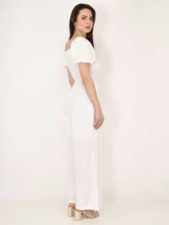 Combinaison Smockée à Manches Ballons -Look De Femme Soldes Boutique T10 PM8381 WHT 3