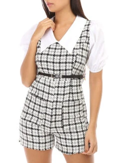 Combishort En Tweed à Manches Bouffantes