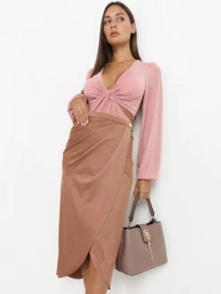 Jupe Mi-longue Portefeuille Satinée