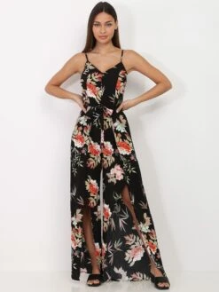 Combinaison Fluide Fendue à Motif Floral -Look De Femme Soldes Boutique T14 1863 2 BLK 3