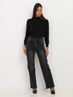 Jeans Large à éraflures 5 Jeans Large à éraflures -Look De Femme Soldes Boutique T14 B1161 DKGRY 3