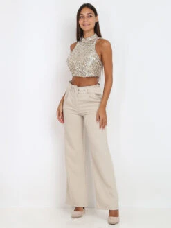 Crop Top En Sequins à Dos Carré 5 Crop Top En Sequins à Dos Carré -Look De Femme Soldes Boutique T15 12368 BGE 3