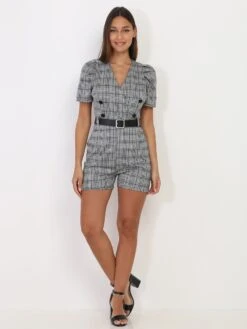 Combishort Noir Et Blanc Pied De Poule Gris -Look De Femme Soldes Boutique T18 0803 GRY 4