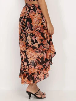 Jupe Asymétrique à Motif Printanier -Look De Femme Soldes Boutique T26 3592 BLK 2