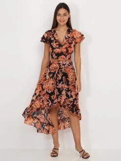 Jupe Asymétrique à Motif Printanier -Look De Femme Soldes Boutique T26 3592 BLK 3