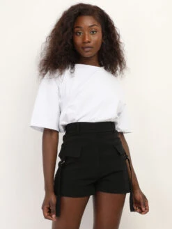 Short Cargo Avec Sangles à Anneaux 6 Short Cargo Avec Sangles à Anneaux -Look De Femme Soldes Boutique U01 8348 BLK 3