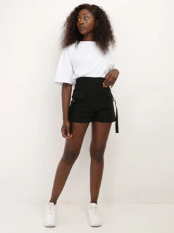 Short Cargo Avec Sangles à Anneaux 7 Short Cargo Avec Sangles à Anneaux -Look De Femme Soldes Boutique U01 8348 BLK 4