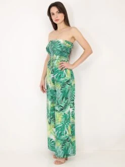 Combinaison Bustier à Motif Tropical -Look De Femme Soldes Boutique U01 PM8325 GRN 3