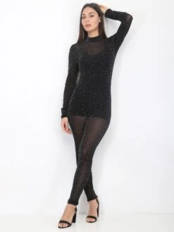 Combinaison Pailletée à Strass -Look De Femme Soldes Boutique U04 22918 1 BLK 4