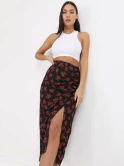 Jupe Mi-longue à Imprimé Fleurs