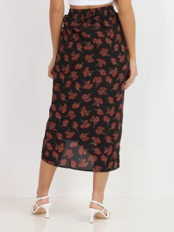 Jupe Mi-longue à Imprimé Fleurs -Look De Femme Soldes Boutique U06 0888 BLK 3