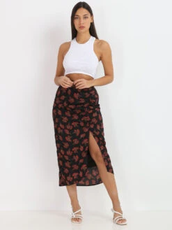 Jupe Mi-longue à Imprimé Fleurs -Look De Femme Soldes Boutique U06 0888 BLK 4