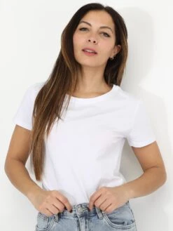 T-shirt Basique à Col Rond -Look De Femme Soldes Boutique U11 L802 WHT 4