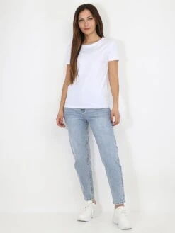 T-shirt Basique à Col Rond -Look De Femme Soldes Boutique U11 L802 WHT 5