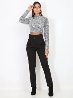 Crop Top à Sequins -Look De Femme Soldes Boutique U21 22388 GRY 3