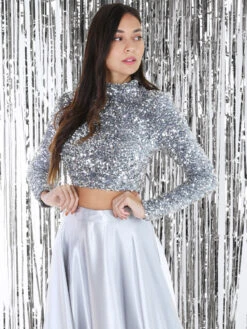 Crop Top à Sequins -Look De Femme Soldes Boutique U21 22388 GRY 4