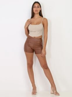 Short Enduit à Boutons 5 Short Enduit à Boutons -Look De Femme Soldes Boutique U25 NY586 BRW 3