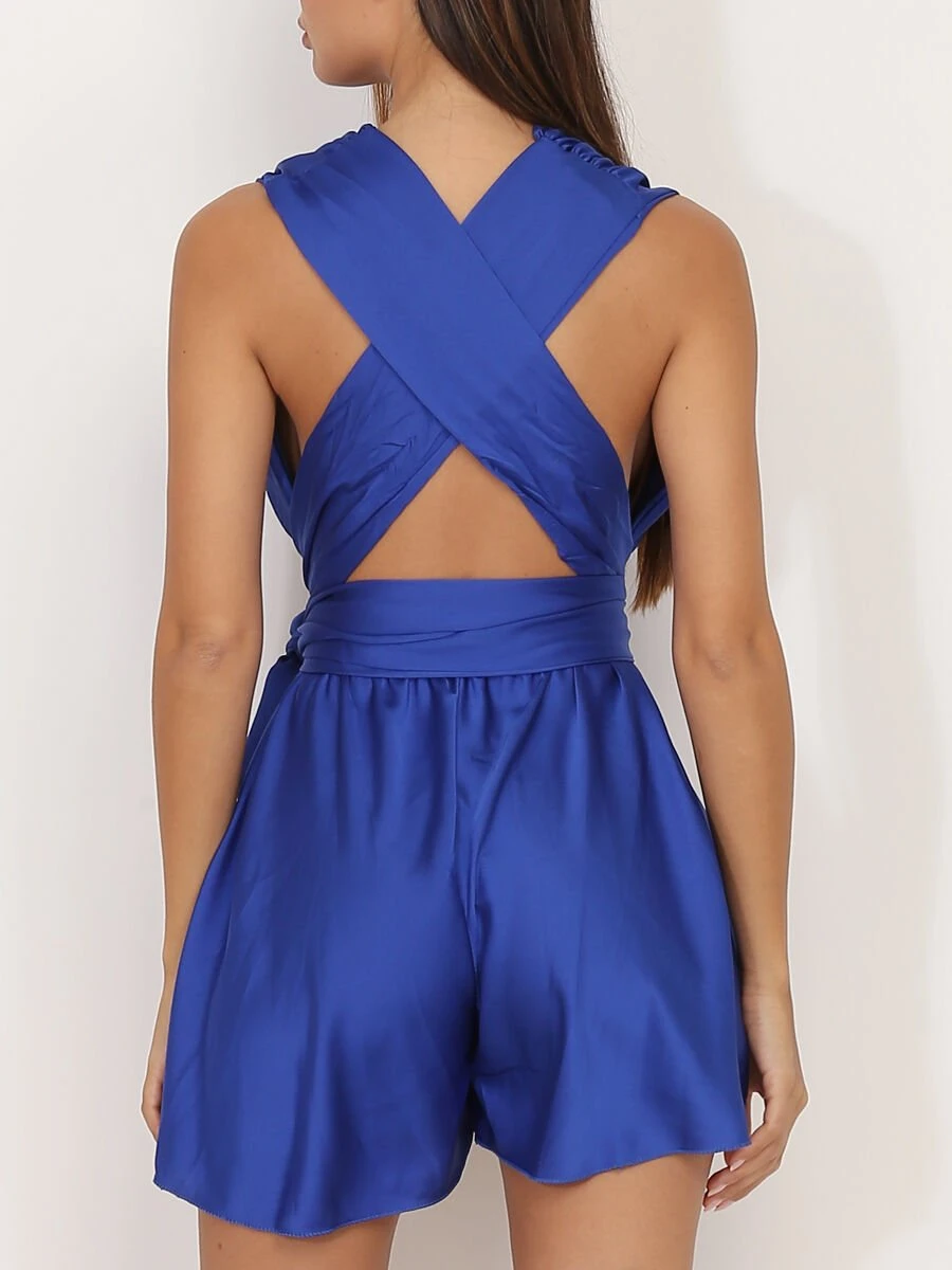 Combi-short Satinée Bleue à Multi Portés Bleu 2 Combi-short Satinée Bleue à Multi Portés Bleu – Image 2