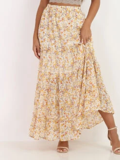 Jupe Longue à Fleurs Avec Volants