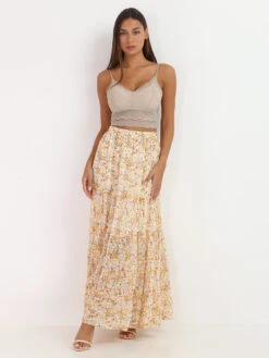 Jupe Longue à Fleurs Avec Volants -Look De Femme Soldes Boutique U32 81153 2 WHT 3