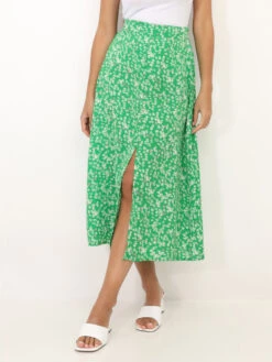 Jupe Fendue à Motif Petites Fleurs