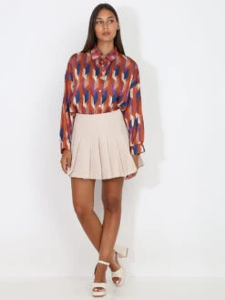 Jupe Patineuse Taille Haute Plissée -Look De Femme Soldes Boutique V02 0979 BGE 3