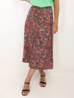 Jupe à Motif Fleurs Style Wax -Look De Femme Soldes Boutique V02 P8385 P BRW 3