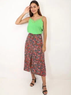 Jupe à Motif Fleurs Style Wax -Look De Femme Soldes Boutique V02 P8385 P BRW 4