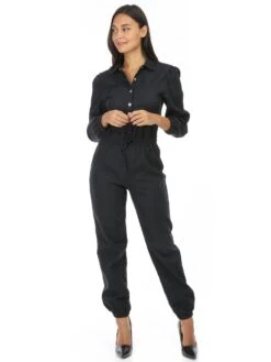 Combi-pantalon Enduite à Boutons Pressions 5 Combi-pantalon Enduite à Boutons Pressions -Look De Femme Soldes Boutique V05 F715 BLK 3