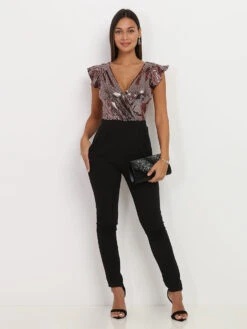 Combinaison à Sequins Et Volants -Look De Femme Soldes Boutique V06 4479 CHPBLK 3