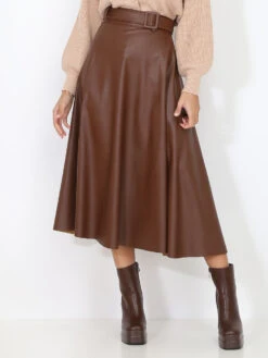 Jupe Patineuse Ceinturée En Simili