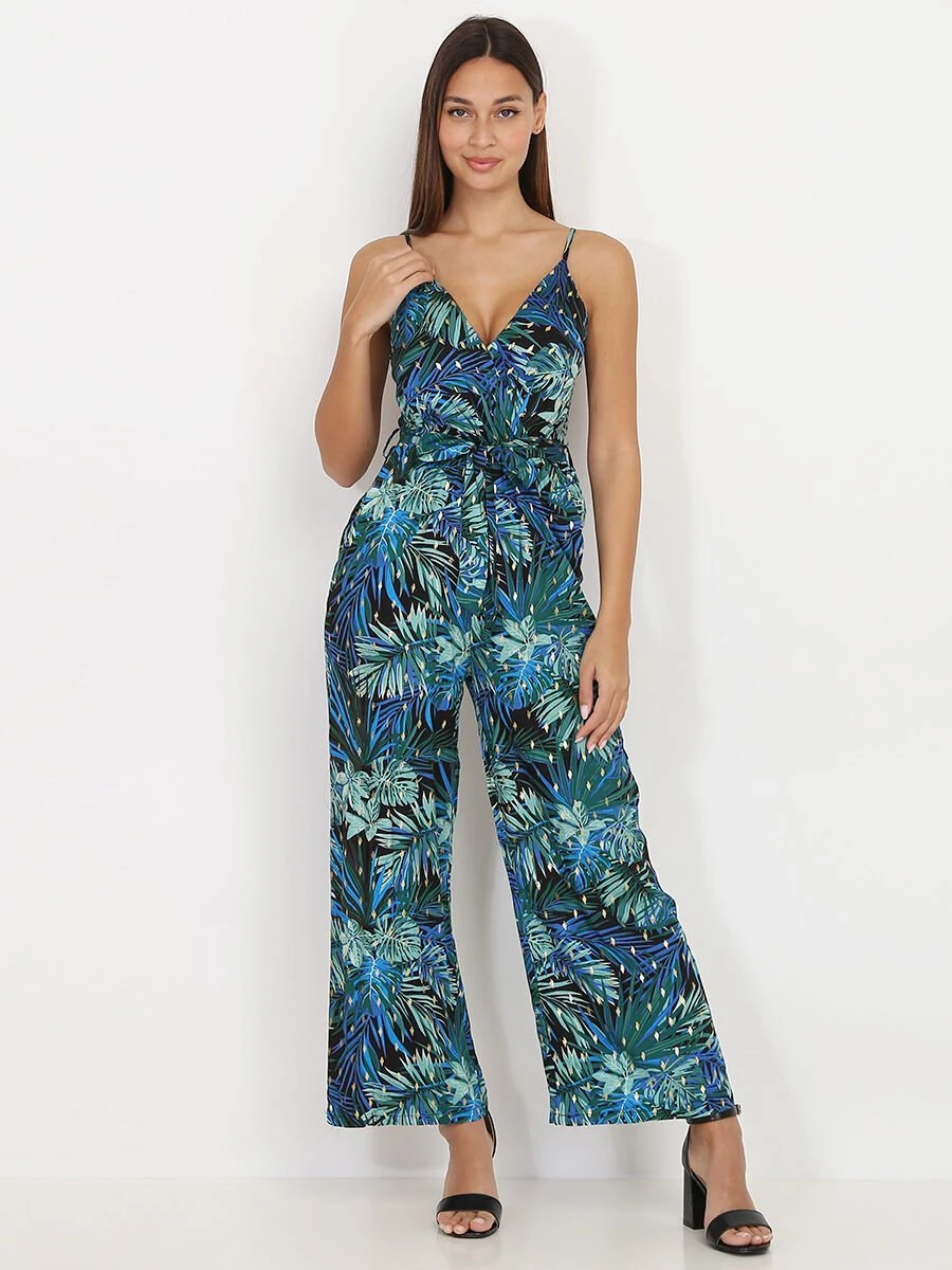 Combinaison Pantalon à Imprimé Feuilles 1 Combinaison Pantalon à Imprimé Feuilles