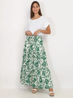 Jupe à Feuilles Et Détails Dorés -Look De Femme Soldes Boutique V22 0907 3 BGEGRN 3