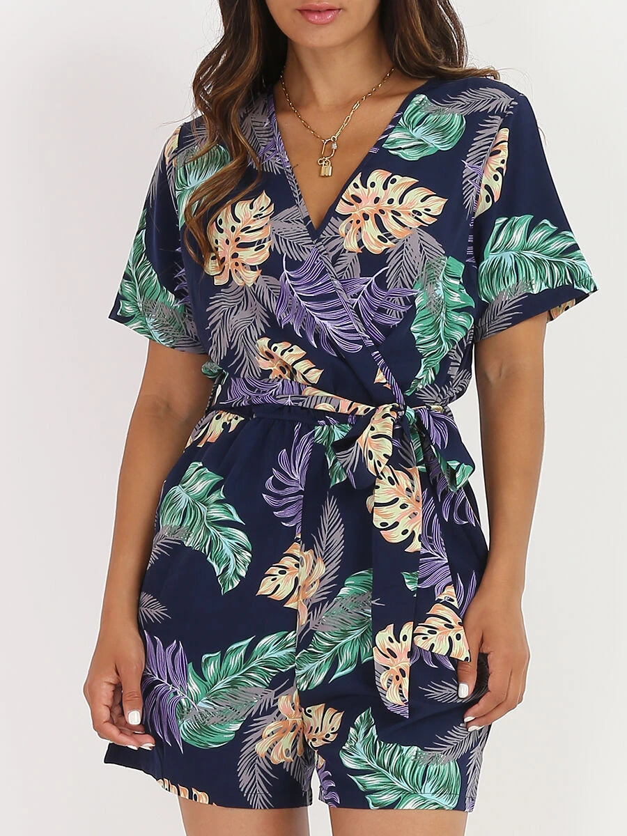 Combi-short à Imprimé Feuilles Tropicales 1 Combi-short à Imprimé Feuilles Tropicales