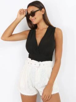 Short En Dentelle à Ceinture -Look De Femme Soldes Boutique W06 12799 WHT 5