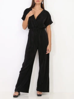 Combinaison En Satin Noir à Plissé Soleil Noir