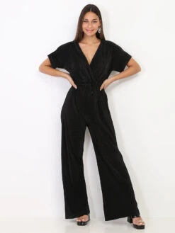 Combinaison En Satin Noir à Plissé Soleil Noir 5 Combinaison En Satin Noir à Plissé Soleil Noir -Look De Femme Soldes Boutique W10 0969 BLK 3