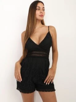 Combi-short En Dentelle Et Crochet 6 Combi-short En Dentelle Et Crochet -Look De Femme Soldes Boutique W12 01061 BLK 3