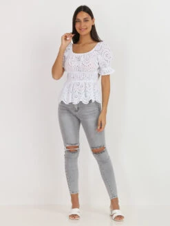 Top Ajouré à Volants 6 Top Ajouré à Volants -Look De Femme Soldes Boutique W12 9666 WHT 3